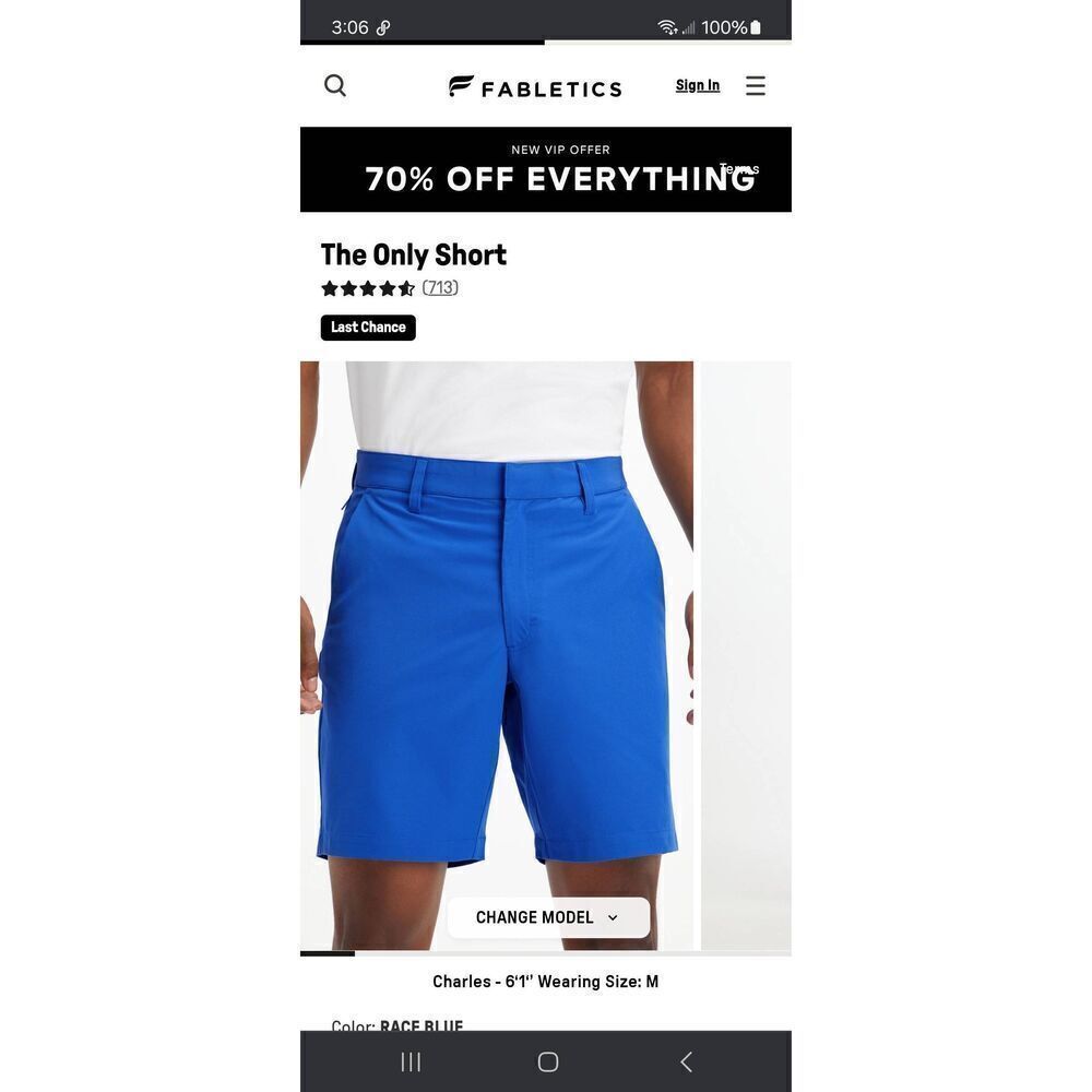 New Large Fabletics Race Blue The Only Shorts Quick Dry Stretch Casual Athletic